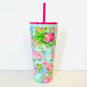 Lilly Pulitzer Floridita Flamingo Blue/ Pink Tumbler With Straw